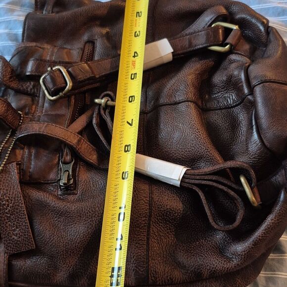 Sirimiri Leather Brown Backpack Distressed BOHO Look Tassels Cotton Lining Nwt - Picture 9 of 12